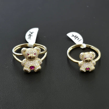 14k Gold CZ Stone Big Teddy Bear Ring, Gold Teddy Bear Ring, Women's Gold Ring, Teddy Bear Ring, Bear Ring