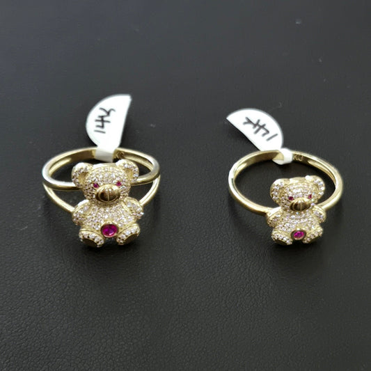 14k Gold CZ Stone Teddy Bear Ring, Gold Teddy Bear Ring, Women's Gold Ring