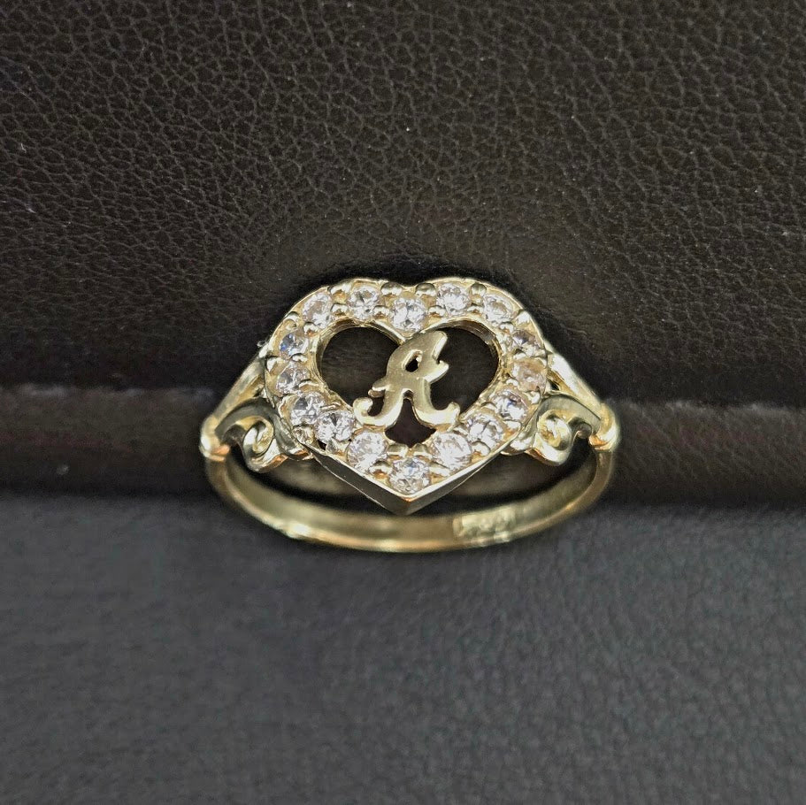 10k Gold Heart CZ Stone "A" Initial Ring, 10k Gold Initial Alphabet Ring, Name Initial Ring, Letter Ring, Heart Initial Ring, CZ 10k, Promise Ring