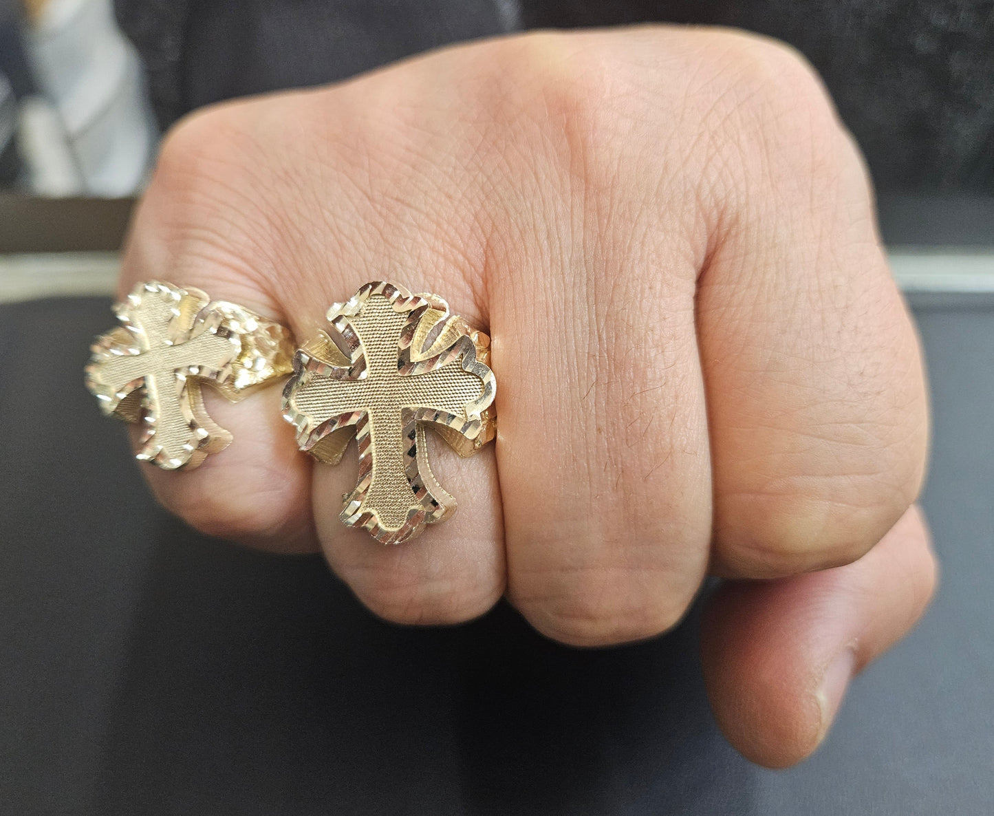 10k Gold Big Cross Ring, Gold Nugget Style Ring, Nugget Cross Ring, Men's Gold Ring, Cross Ring for Men, Holiday Gift Ring,