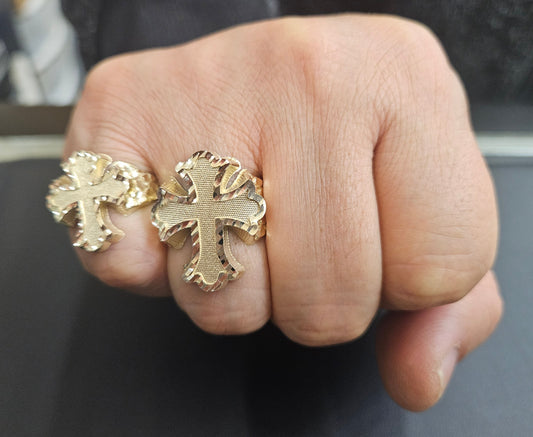 10k Gold Small Cross Ring, Gold Nugget Style Ring, Nugget Cross Ring, Men's Gold Ring, Cross Ring for Men, Holiday Gift Ring, (Copy)