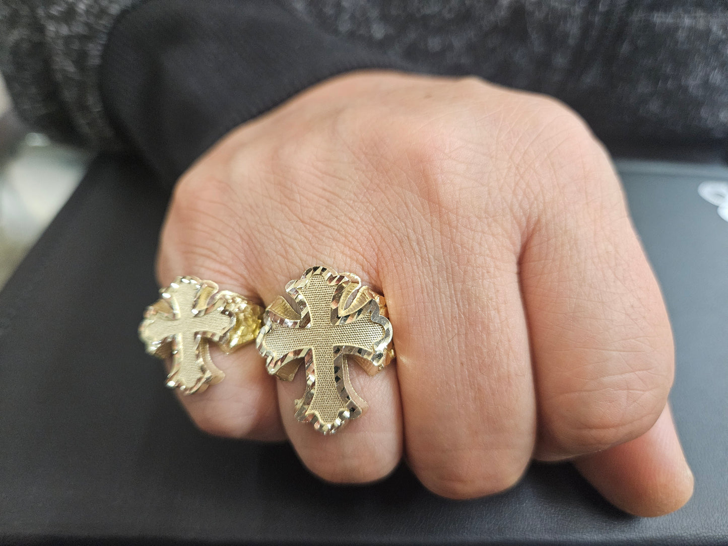 10k Gold Big Cross Ring, Gold Nugget Style Ring, Nugget Cross Ring, Men's Gold Ring, Cross Ring for Men, Holiday Gift Ring,