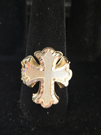 10k Gold Big Cross Ring, Gold Nugget Style Ring, Nugget Cross Ring, Men's Gold Ring, Cross Ring for Men, Holiday Gift Ring,