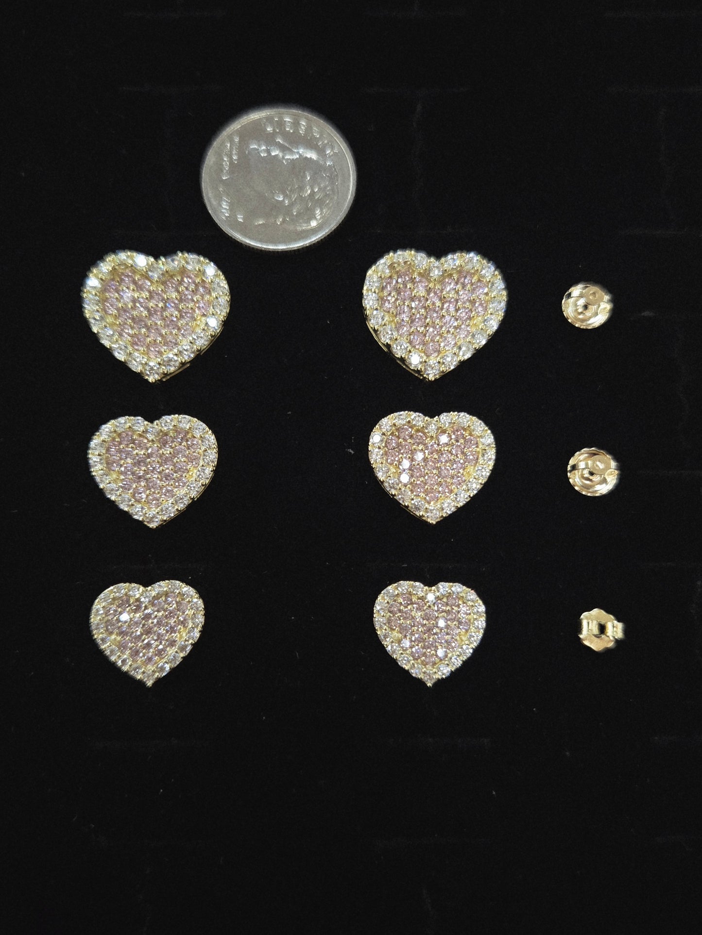 10k Gold Double Plate Pink Heart Studs, Small Heart Gold Earrings, Big Heart Earrings, Small Heart Earrings, CZ Stone, Valentine's Gift, Pink Stone