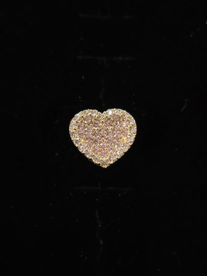 10k Gold Double Plate Pink Heart Studs, Small Heart Gold Earrings, Big Heart Earrings, Small Heart Earrings, CZ Stone, Valentine's Gift, Pink Stone