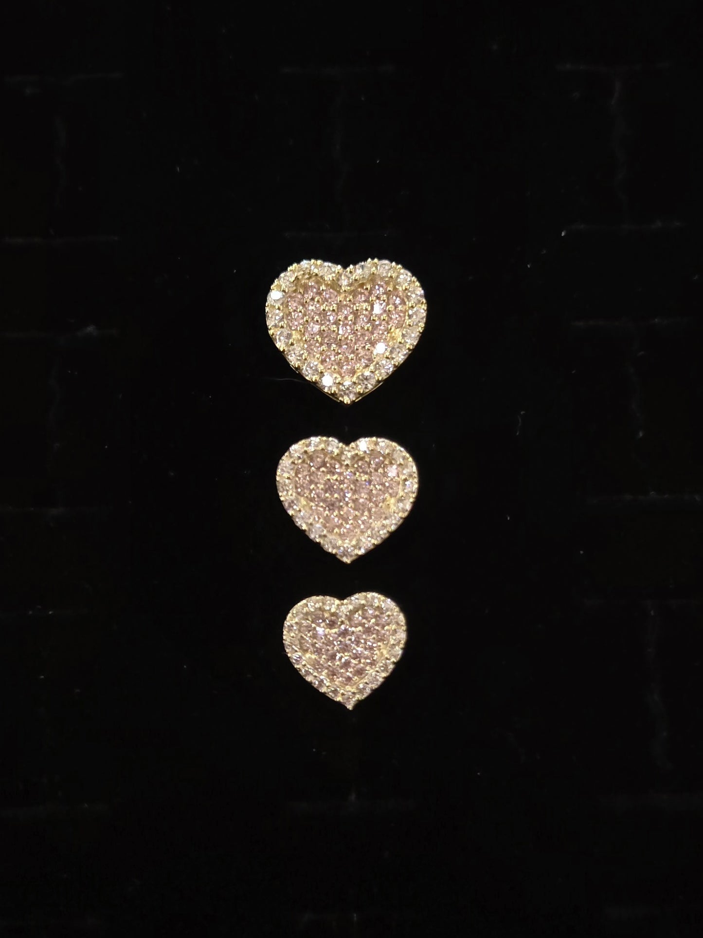 10k Gold Double Plate Pink Heart Studs, Small Heart Gold Earrings, Big Heart Earrings, Small Heart Earrings, CZ Stone, Valentine's Gift, Pink Stone