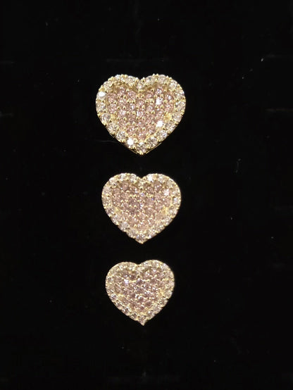 10k Gold Double Plate Pink Heart Studs, Small Heart Gold Earrings, Big Heart Earrings, Small Heart Earrings, CZ Stone, Valentine's Gift, Pink Stone