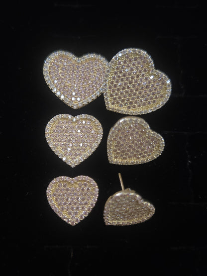 10k Gold Flat Pink Heart Studs, Small Heart Gold Earrings, Big Heart Earrings, Small Heart Earrings, CZ Stone, Valentine's Gift, Pink Stone,