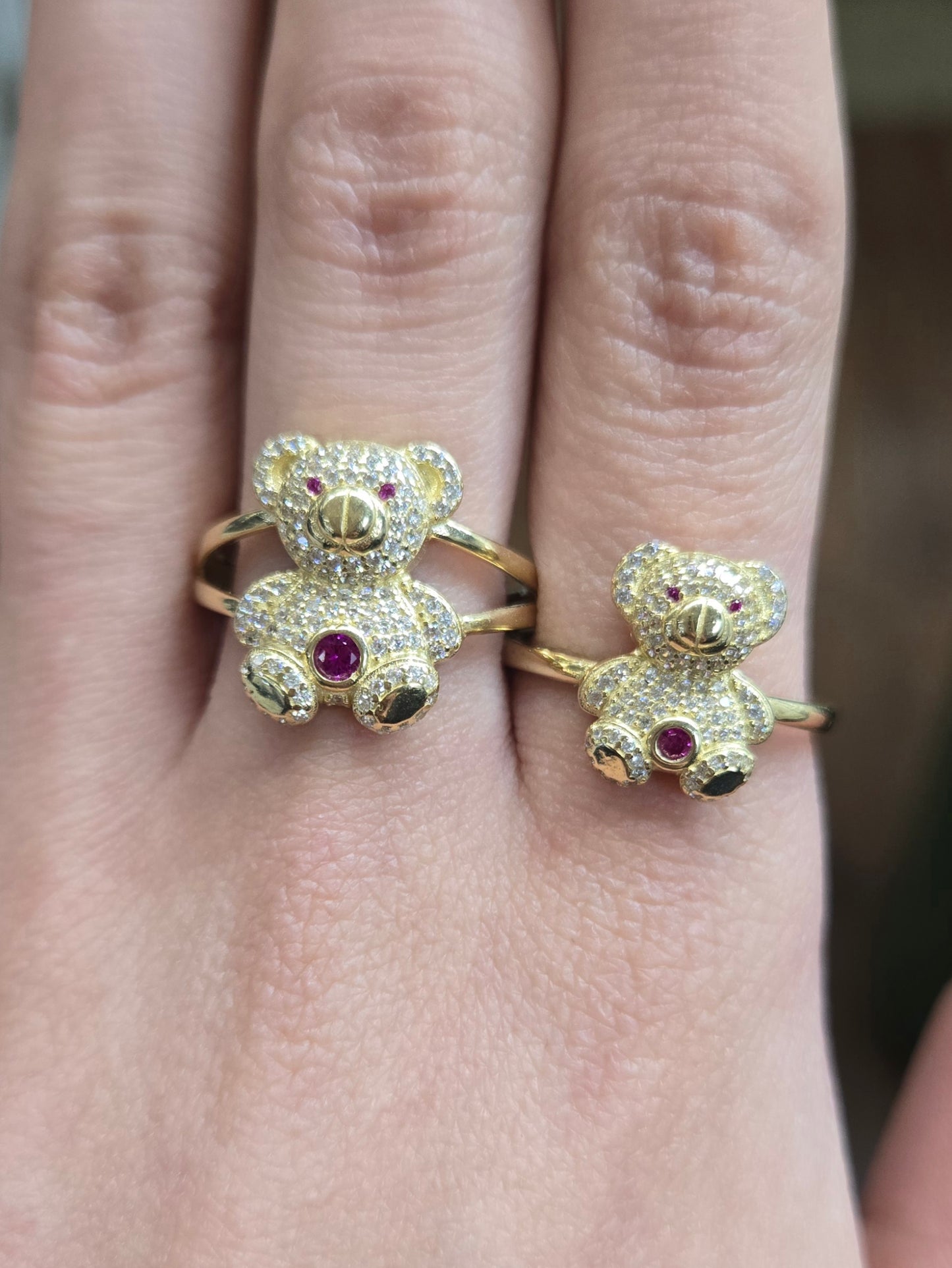14k Gold CZ Stone Big Teddy Bear Ring, Gold Teddy Bear Ring, Women's Gold Ring, Teddy Bear Ring, Bear Ring