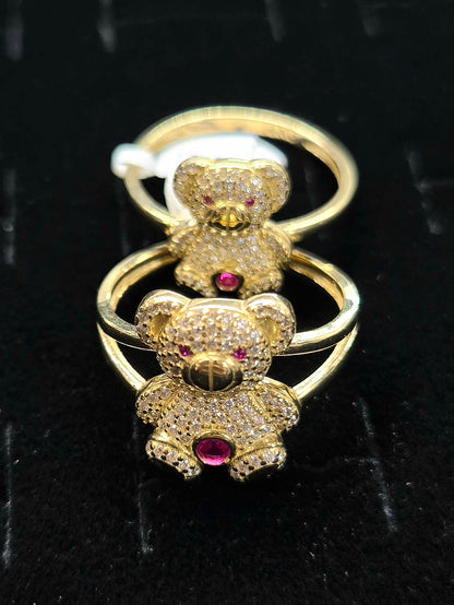 14k Gold CZ Stone Big Teddy Bear Ring, Gold Teddy Bear Ring, Women's Gold Ring, Teddy Bear Ring, Bear Ring