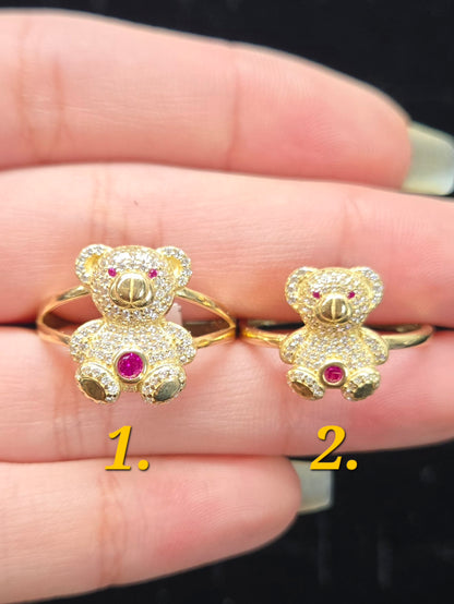 14k Gold CZ Stone Big Teddy Bear Ring, Gold Teddy Bear Ring, Women's Gold Ring, Teddy Bear Ring, Bear Ring