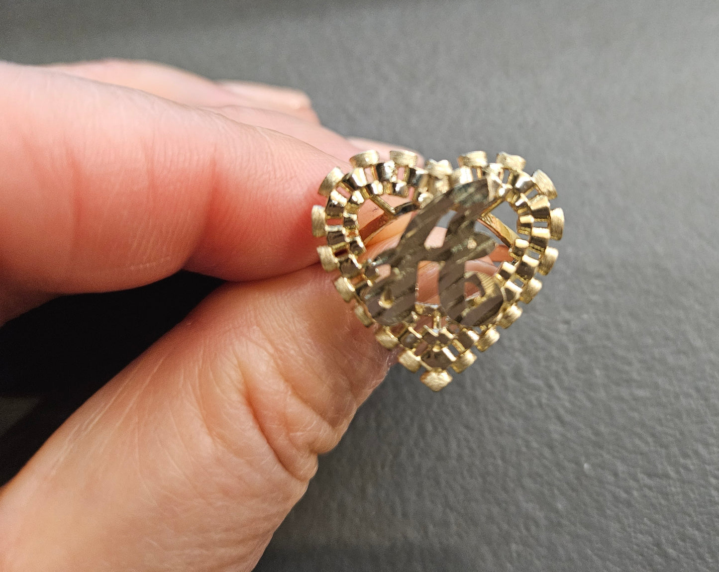 10k Gold "D" Big Heart Presidential Link  Initial Ring, 10k Gold Big Presidential link Heart Initial Ring, 10k Gold Initial Alphabet Ring, Name Initial Ring, Letter Ring, Heart Initial Ring, Women Ring