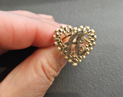 10k Gold "D" Big Heart Presidential Link  Initial Ring, 10k Gold Big Presidential link Heart Initial Ring, 10k Gold Initial Alphabet Ring, Name Initial Ring, Letter Ring, Heart Initial Ring, Women Ring
