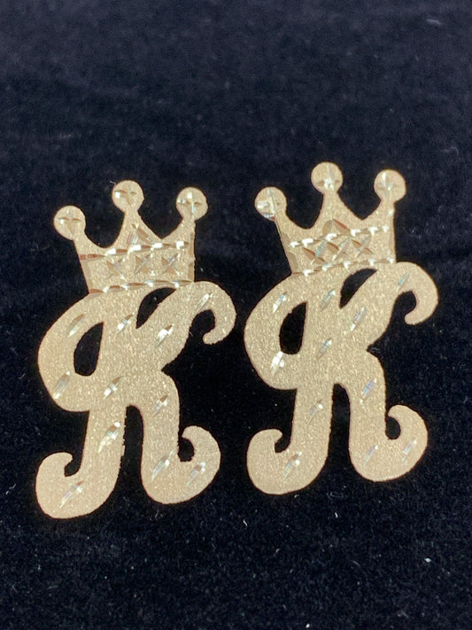 10k custom K initial with crown earrings
