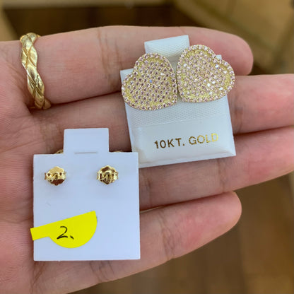 10k Gold Flat Pink Heart Studs, Small Heart Gold Earrings, Big Heart Earrings, Small Heart Earrings, CZ Stone, Valentine's Gift, Pink Stone,