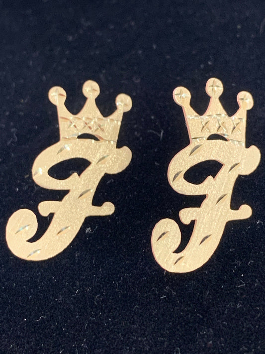 10k custom F initial with crown earrings