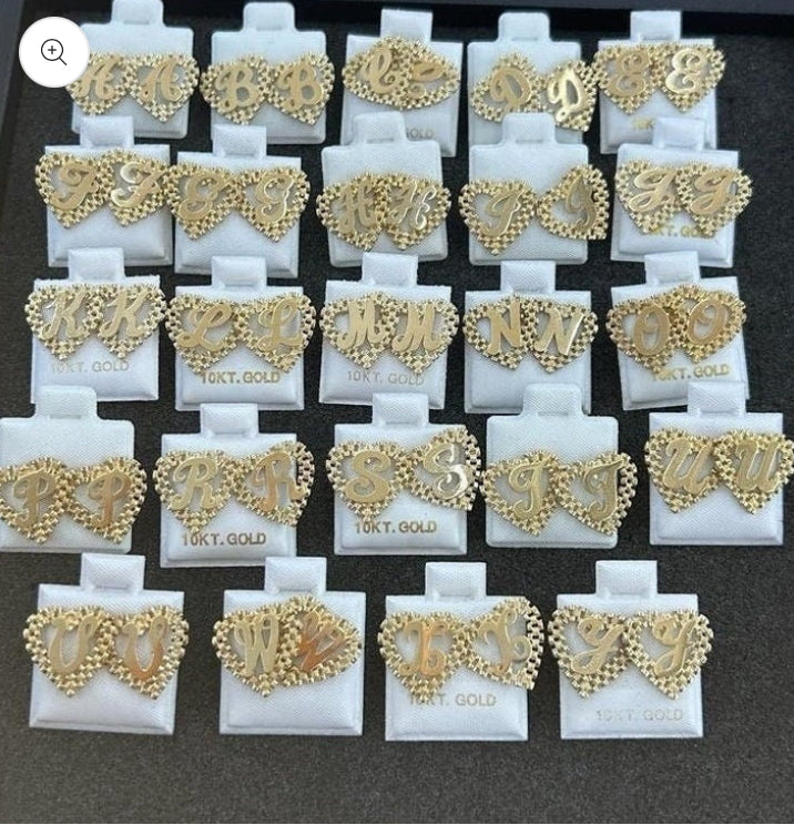 10k Yellow Gold Small Presidential link Heart S Initial Earrings,