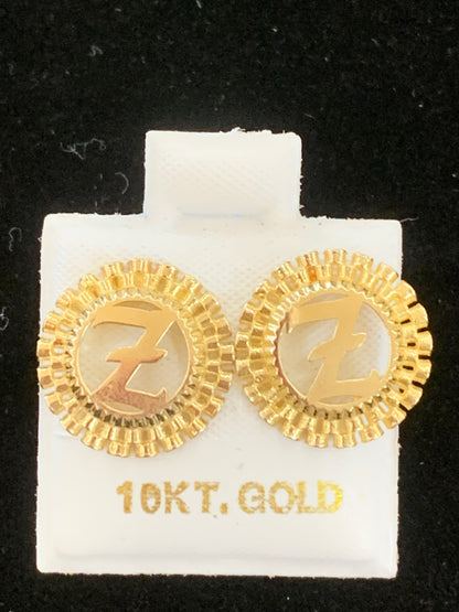 10k Gold Z Presidential link Initial Earrings, Medium Letter Earring,