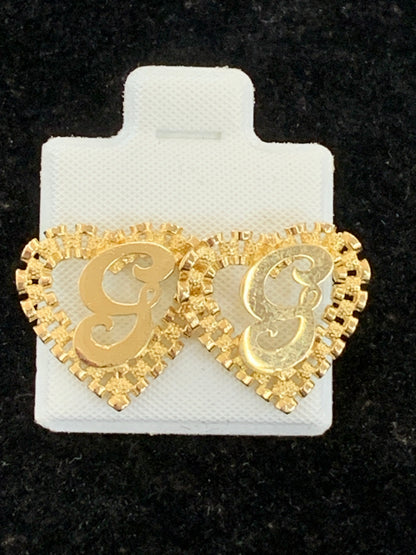 10k Yellow Gold Small Presidential link Heart G Initial Earrings,