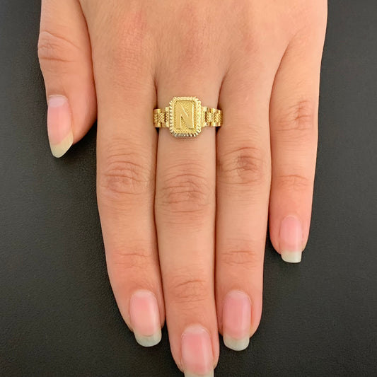 10K Gold Presidential Style Band "N" Ring, 10k Initial Ring , Alphabet Rolly Ring for Gift, 10k Gold Ring, 10k Gold Name Ring, Rollie Ring