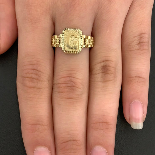 10K Gold Presidential Style Band "G" Ring, 10k Initial Ring , Alphabet Rolly Ring for Gift, 10k Gold Ring, 10k Gold Name Ring, Rollie Ring