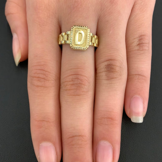 10K Gold Presidential Style Band "D" Ring, 10k Initial Ring , Alphabet Rolly Ring for Gift, 10k Gold Ring, 10k Gold Name Ring, Rollie Ring