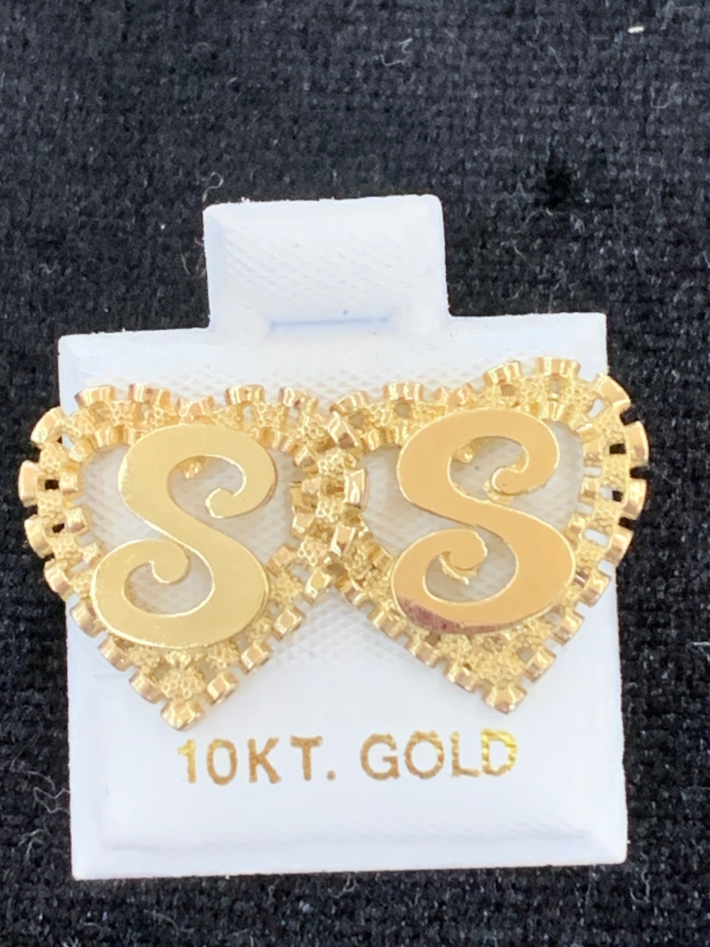 10k Yellow Gold Small Presidential link Heart S Initial Earrings,
