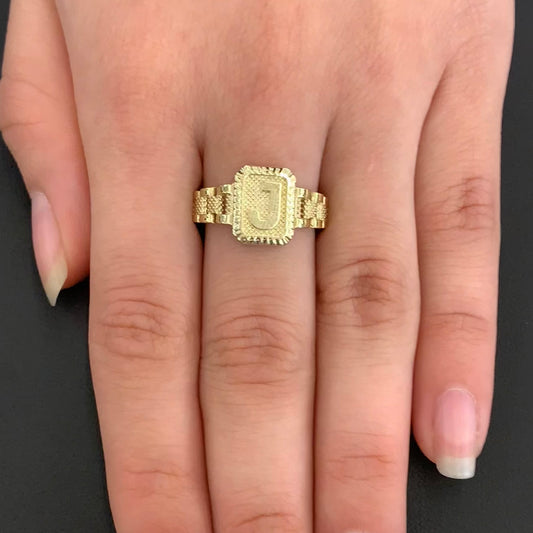 10K Gold Presidential Style Band "J" Ring, 10k Initial Ring , Alphabet Rolly Ring for Gift, 10k Gold Ring, 10k Gold Name Ring, Rollie Ring