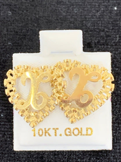 10k Yellow Gold Big Presidential link Heart X Initial Earrings,