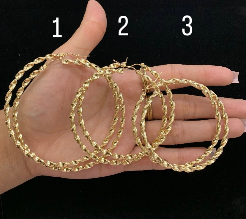 10k Gold Twisted Hoops, Twist Style Hoops, Small Hoops for Kids Girls, Medium Hoops for Women, Gold Hoop Earrings