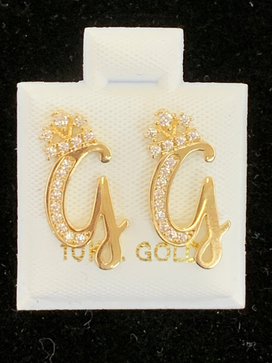 10k G initial earrings with crown