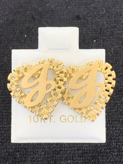 10k Yellow Gold Big Presidential link Heart J Initial Earrings,