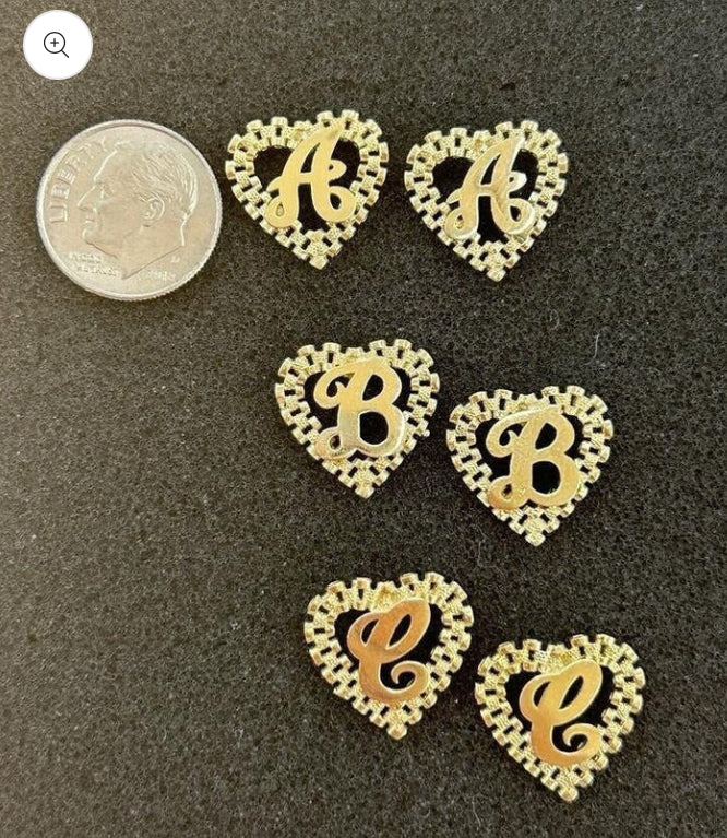 10k Yellow Gold Small Presidential link Heart V Initial Earrings,