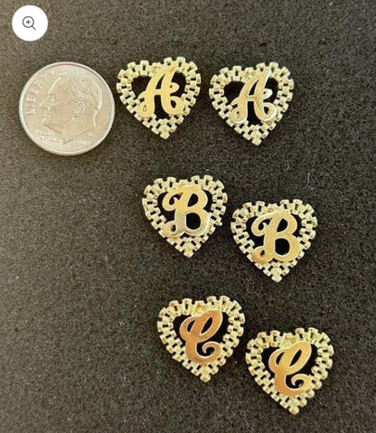 10k Yellow Gold Small Presidential link Heart V Initial Earrings,