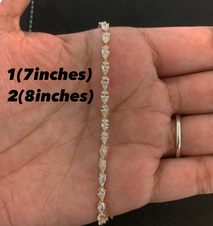 14k Teardrop Lab Diamond Tennis Bracelet featuring a teardrop clasp, gold bracelet gift.