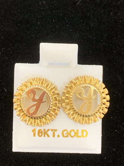 10k Gold Y Presidential link Initial Earrings, Medium Letter Earring, A