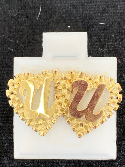 10k Yellow Gold Small Presidential link Heart U Initial Earrings,