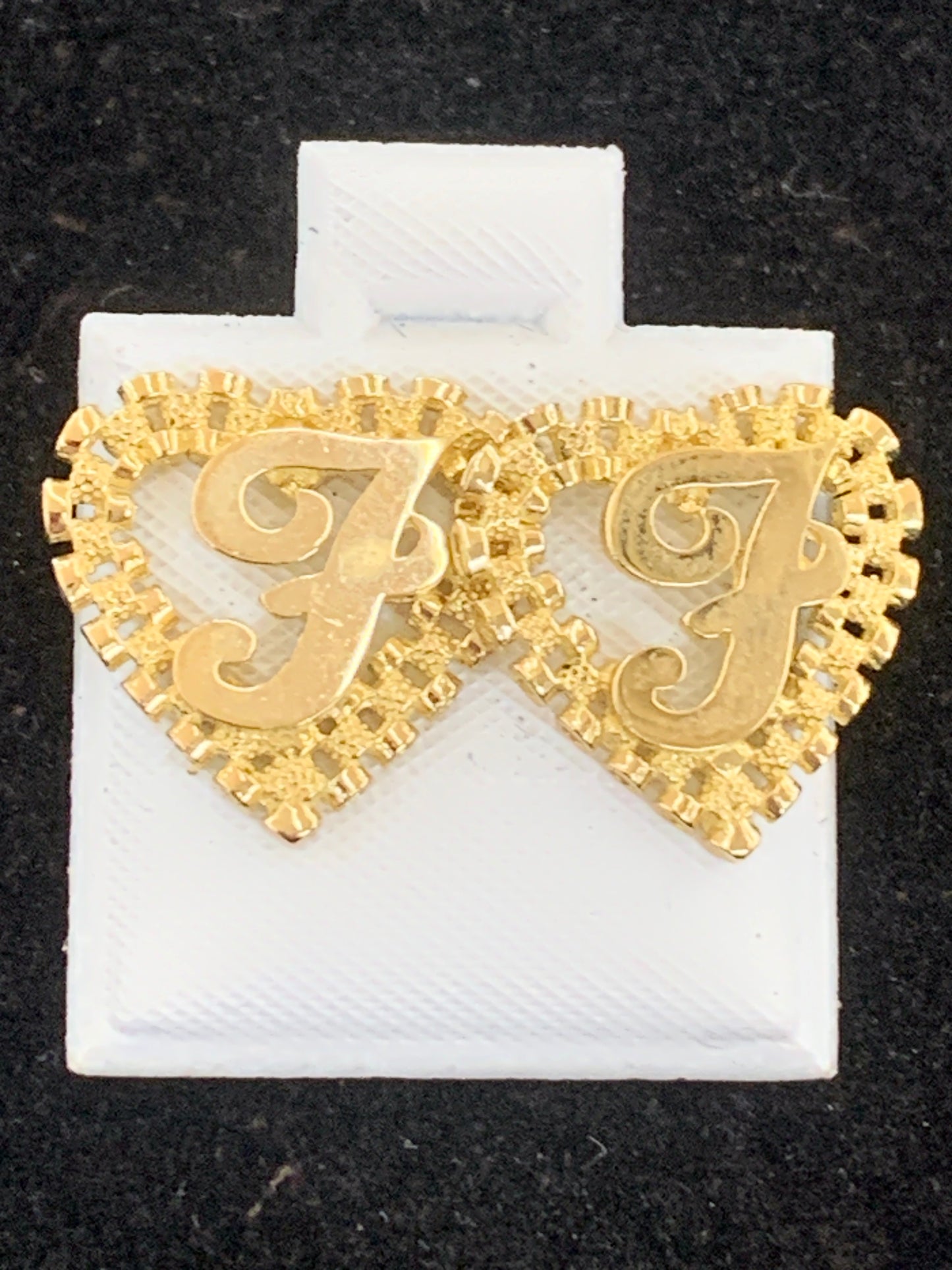 10k Yellow Gold Big Presidential link Heart F Initial Earrings,