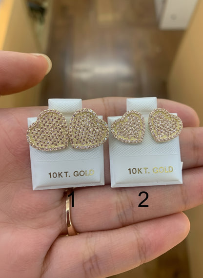10k Gold Flat Pink Heart Studs, Small Heart Gold Earrings, Big Heart Earrings, Small Heart Earrings, CZ Stone, Valentine's Gift, Pink Stone,