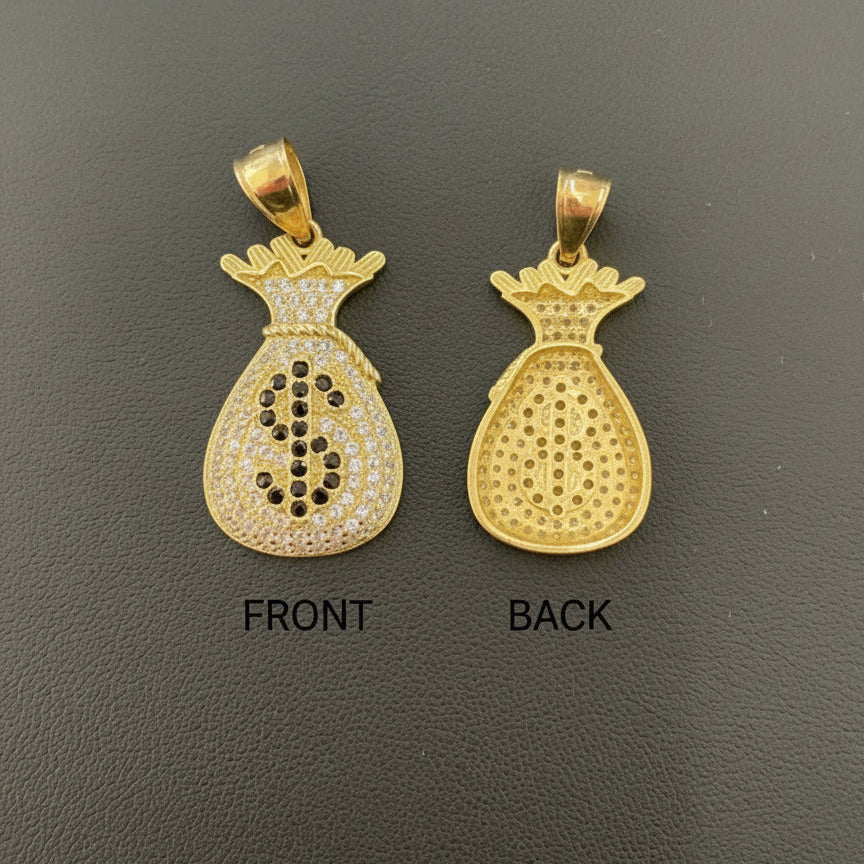10k Gold Money Bag Pendant, Money Pendant for Chain, Small Money Bag Charm, CZ Money Pendant, Gifts for Him, Money Bag Dollar Sign Pendant 10k.