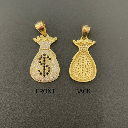 10k Gold Money Bag Pendant, Money Pendant for Chain, Small Money Bag Charm, CZ Money Pendant, Gifts for Him, Money Bag Dollar Sign Pendant 10k.