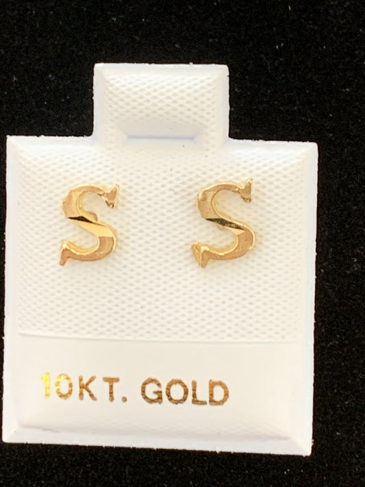 10k S initial earrings