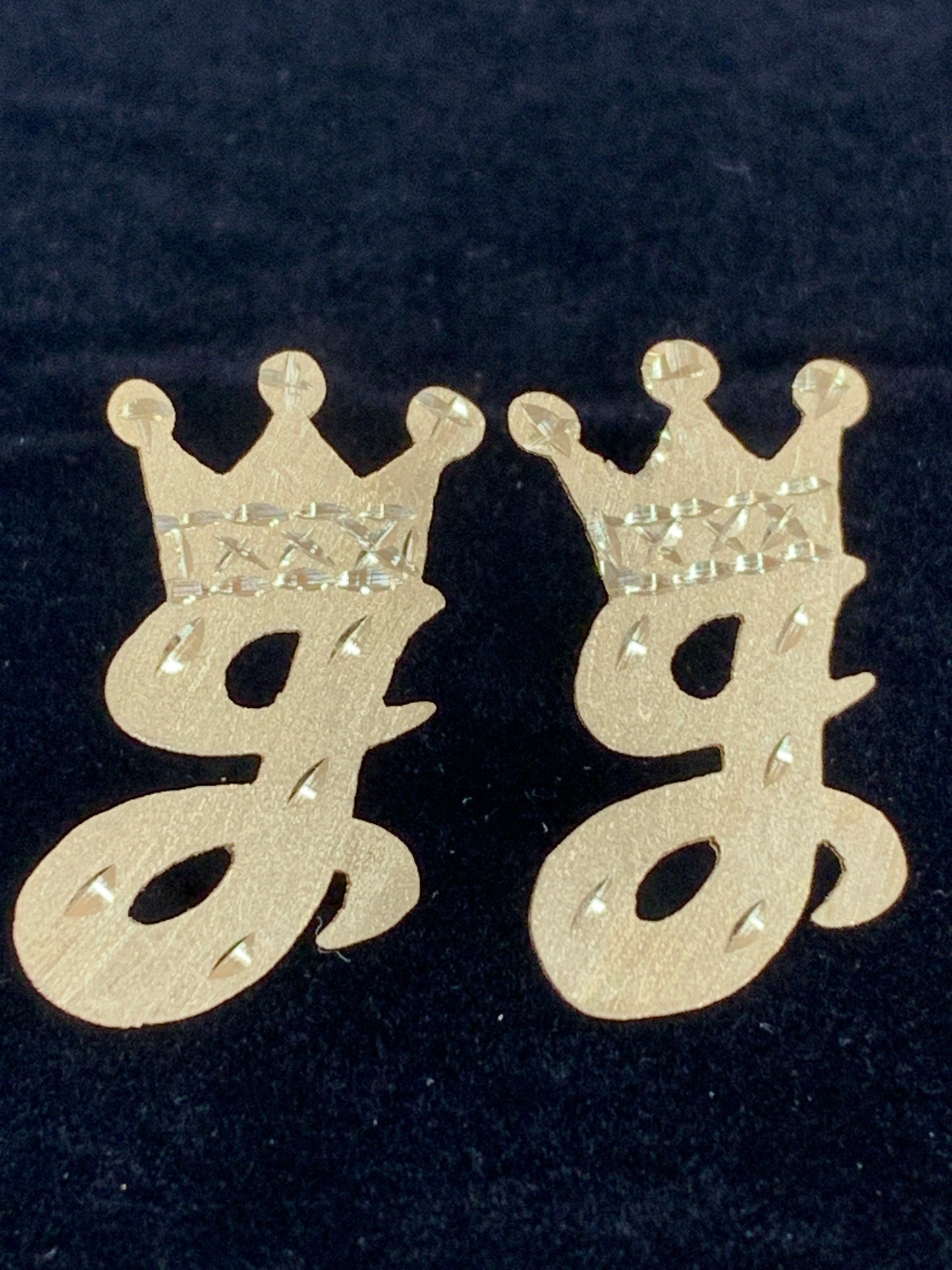 10k custom J initial with crown earrings
