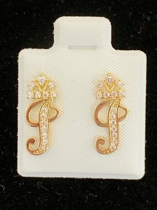 10k I initial earring with crown