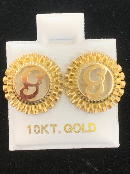 10k Gold G Presidential link Initial Earrings, Medium Letter Earring, Initial Circle Stud Earrings