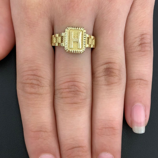 10K Gold Presidential Style Band "H" Ring, 10k Initial Ring , Alphabet Rolly Ring for Gift, 10k Gold Ring, 10k Gold Name Ring, Rollie Ring