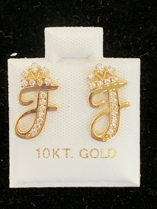 10k F initial earring with crown