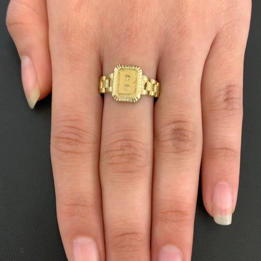 10K Gold Presidential Style Band "B" Ring, 10k Initial Ring , Alphabet Rolly Ring for Gift, 10k Gold Ring, 10k Gold Name Ring, Rollie Ring