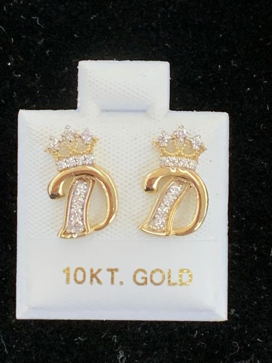 10k D initial earrings with crown