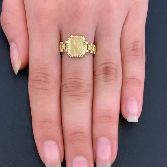10K Gold Presidential Style Band "K" Ring, 10k Initial Ring , Alphabet Rolly Ring for Gift, 10k Gold Ring, 10k Gold Name Ring, Rollie Ring
